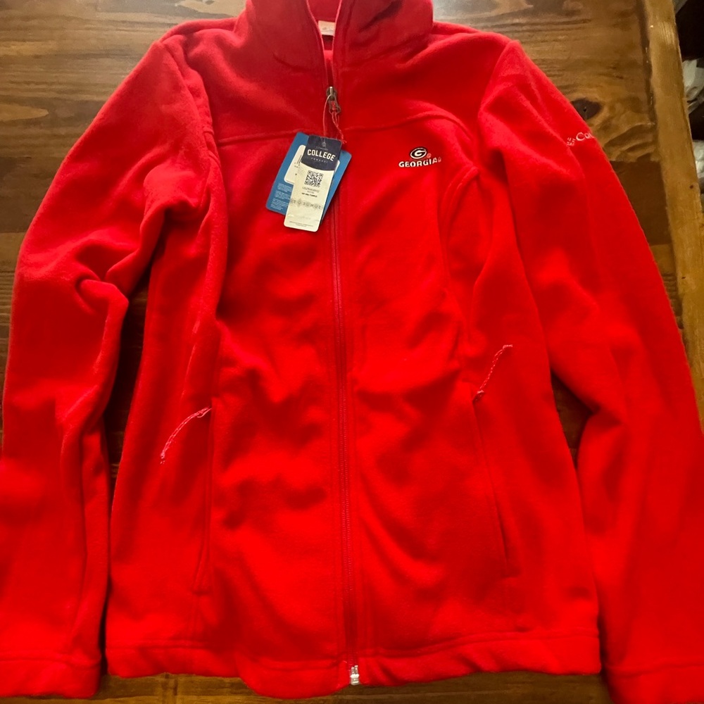 NWT Medium Columbia UGA Georgia Full Zip Columbia Red Sweatshirt, Pockets